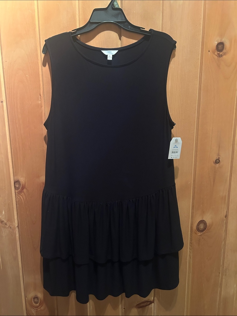 Time and Tru Sleeveless Black Tiered Ruffle Knit Dress